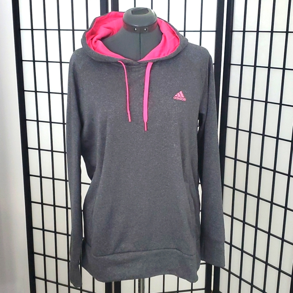 ADIDAS grey/pink pullover hoodie with pockets! Women's size XL